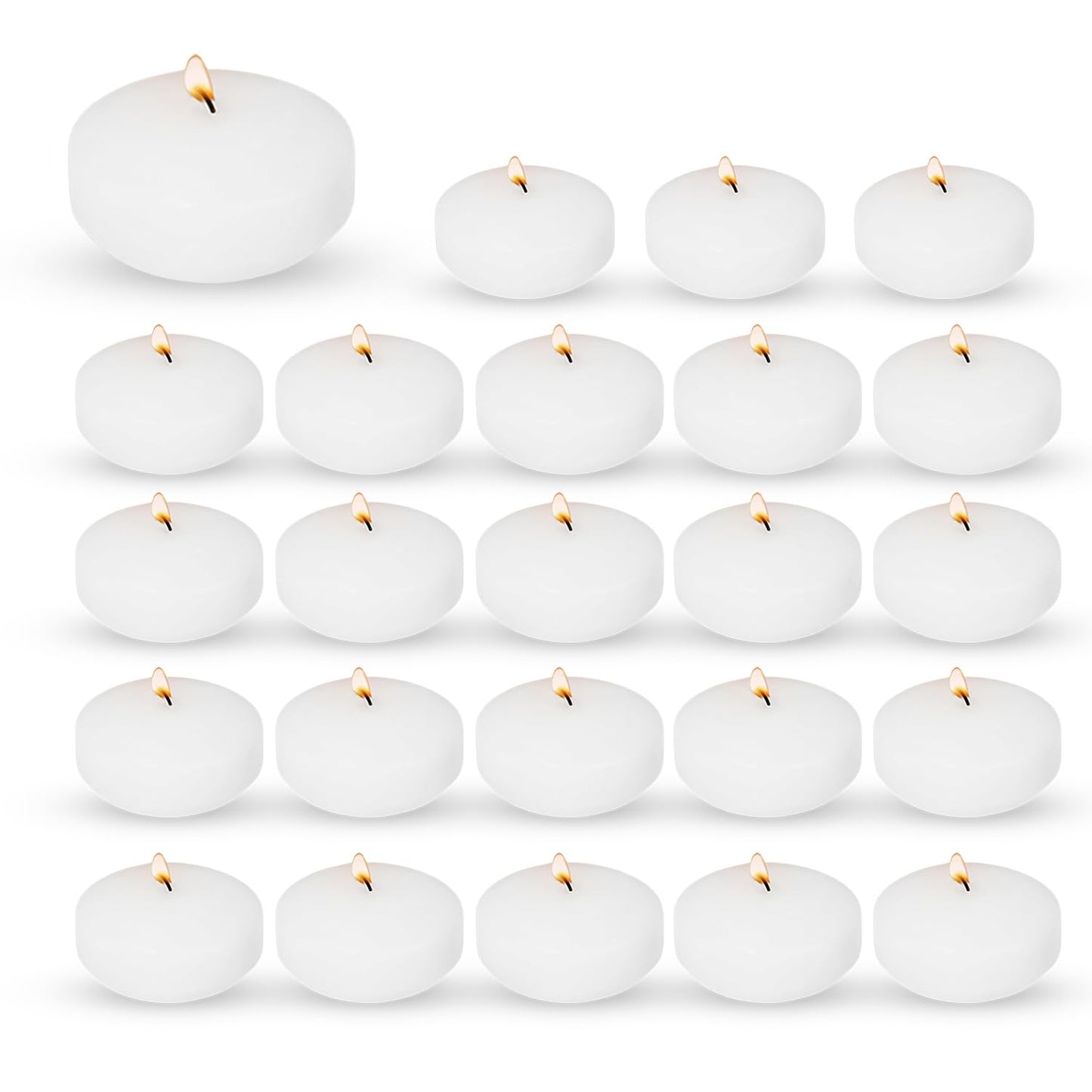 Floating Candles 2" White Dripless Wax Discs (24 Pack) - 4 Hour Burn time - Perfect for Wedding, Party, Holiday, Home Decor, Romantic Centerpieces, Valentine's Day & Pool Parties