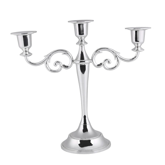 Sonew Premium 3 Arms Metal Candle Holder European Candelabra for Weddings & Home Decor (Silver)