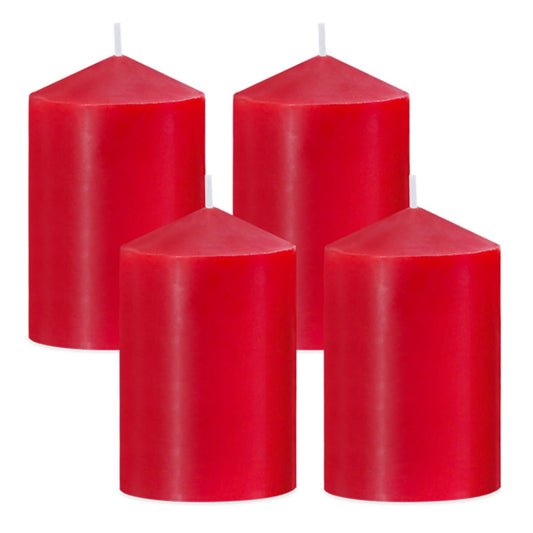 Set of 4 2x3 Inch Red Pillar Candles, Small Unscented Dripless Solid Colored Cylinder Column Candles for Home Party Holiday Dinner Table Decoration - 24 Hour Burning Time