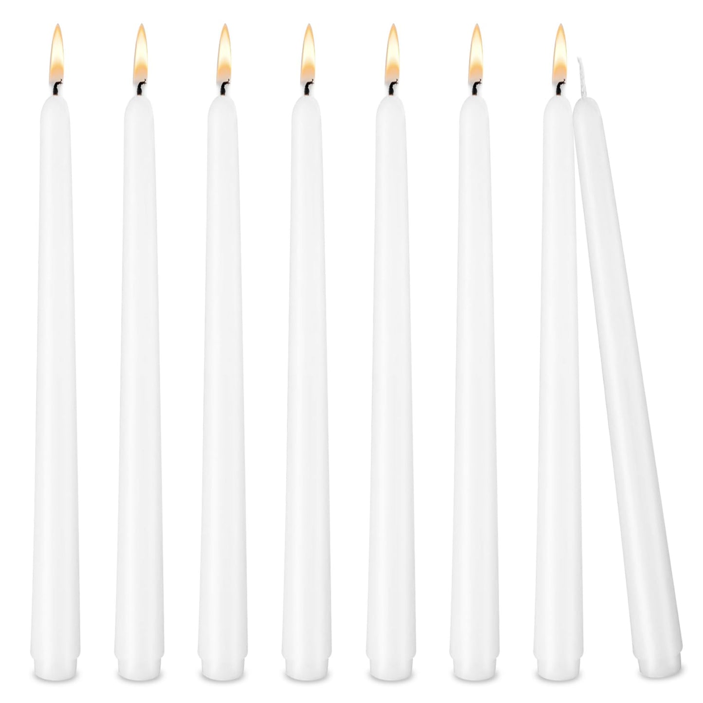Taper Candles White, Set of 8 Odorless and Smoke-Free 10-Inch Taper Candles, Long Burning, Paraffin Wax with Cotton Wick, Burns Approximately 7-8 Hours