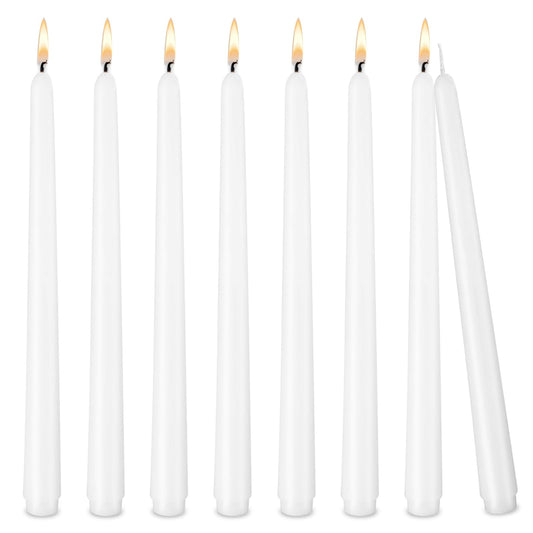 Taper Candles White, Set of 8 Odorless and Smoke-Free 10-Inch Taper Candles, Long Burning, Paraffin Wax with Cotton Wick, Burns Approximately 7-8 Hours