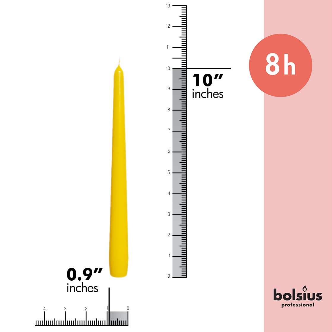 BOLSIUS Yellow Taper Candles - 4 Pack Unscented 10 Inch Dinner Candle Set - 8 Hours Burn Time - Premium European Quality - Smokeless and Dripless Household Wedding, Party, and Home Decor Candlesticks