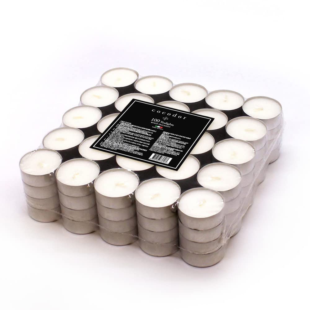 COCODOR Unscented Tealight Candles / 100 Pack / 4-5 Hour Extended Burn Time/Made in Italy, Cotton Wick, Scented Home Deco, Fragrance, Mother's Day