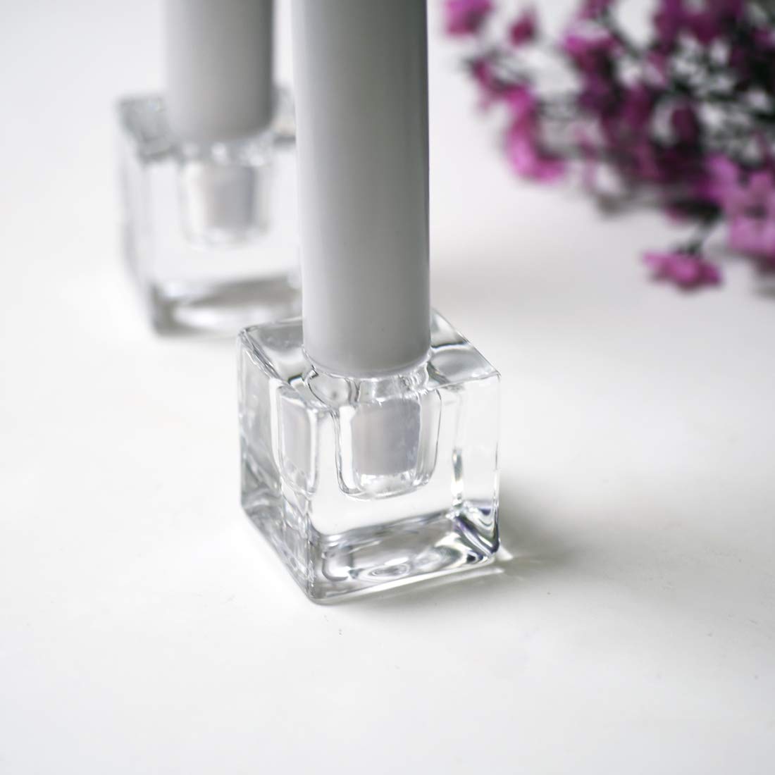 Aglary 4PCS Square Glass Taper Candle Holders for Table Centerpiece. Decorative Crystal Candle Stick Holder Sets. Candle Stand for Wedding, Dinning, Party.