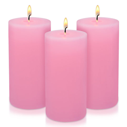 Hand Pink 2.8x6 Pillar Candles Set of 3 - Rustic Unscented No Drip Wax Candles for Home Decor, Weddings, Centerpieces