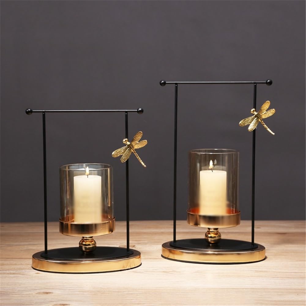 Candlestick Holders Luxury Glass Candlestick Living Room Dining Table Home Decoration Metal Candle Holder Candle Holders(Large)