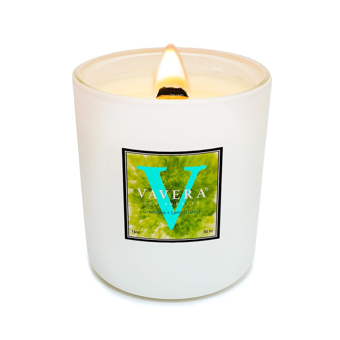 VAVERA Green Tea + Lemon Grass Wood Wick Candles that Crackle (14oz/Matte Soy Candle). an Amazing Spa Fragrance. Amazing Christmas Gift. Vegan, Non Toxic Hand-Crafted in USA.