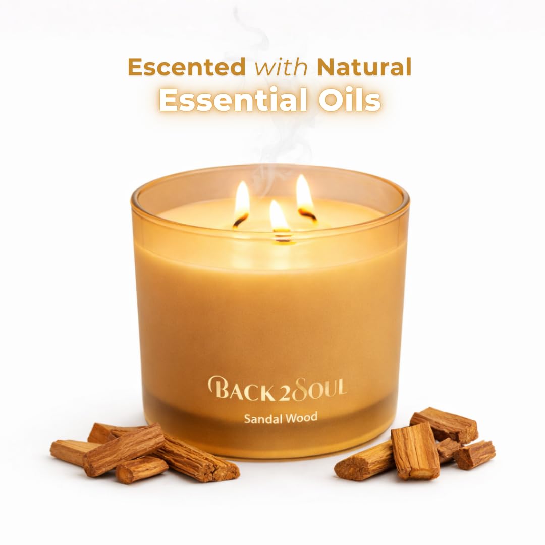 Scented Soy Candles 13.4 oz, Non Toxic Candle, Clean Burning Aromatherapy Candle for Relaxation, 50 Hours Burn Time, Mothers Day Gift for Mom, Sandal Wood