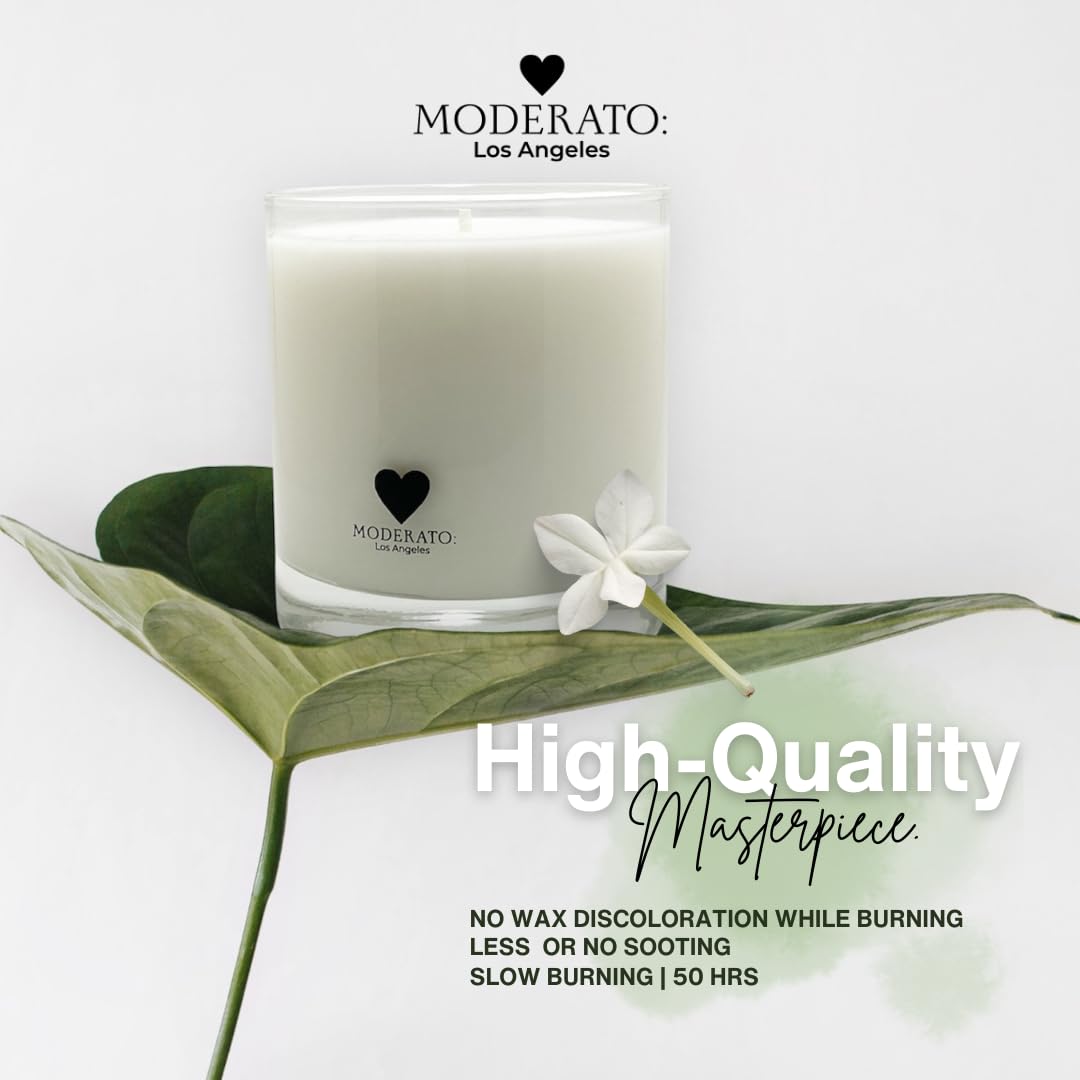 MODERATO Los Angeles No.07 VANILÉ – Luxury Madagascar Vanilla Scented Coconut Wax Candle, Creamy & Sophisticated, Citrus, Crystal Clear Glass Vessel, 50 Hour Burn, Candle Gift, Made in USA 8.5oz