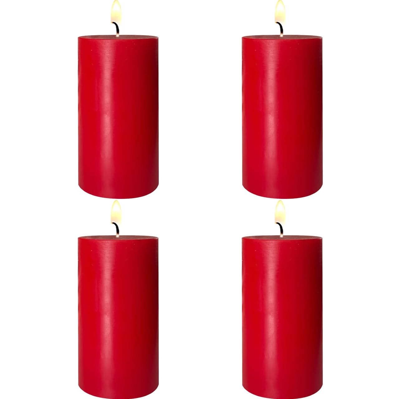 4 Pack Red Pillar Candles, 2x4 Inch, Long-Lasting, Dripless and Smokeless Unscented Candles, Ideal for Home Décor, Parties Weddings and Relaxation