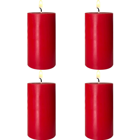 4 Pack Red Pillar Candles, 2x4 Inch, Long-Lasting, Dripless and Smokeless Unscented Candles, Ideal for Home Décor, Parties Weddings and Relaxation