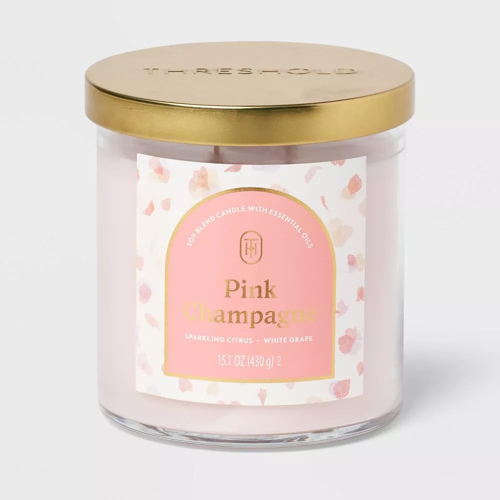 Threshold 2-Wick Lidded Glass Jar Candle (15.1oz, Pink Champagne)