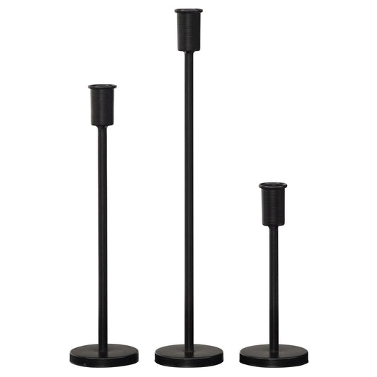 UPPER DECOR Matte Black Pillar Candle Holders - Set of 3 Heavy Decorative Iron Candlestick Stands for Table Centerpiece, Wedding, Dining, Party Candle Stick Holders