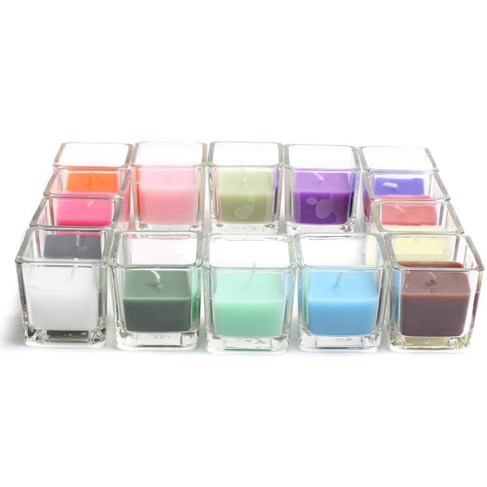 Zest Candle 12-Piece Votive Candles, Brown Square Glass