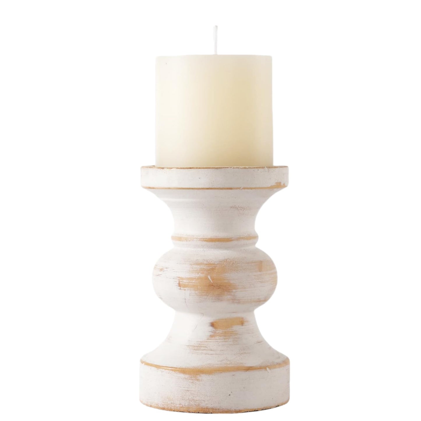 CedarLux Rustic Pillar Candle Holder, 6 Inch White Wooden Candlestick Holders, Farmhouse Candle Stands for Pillar Candle,Decorative Wood Candlestick Holders for Living Room, Table Centerpiece