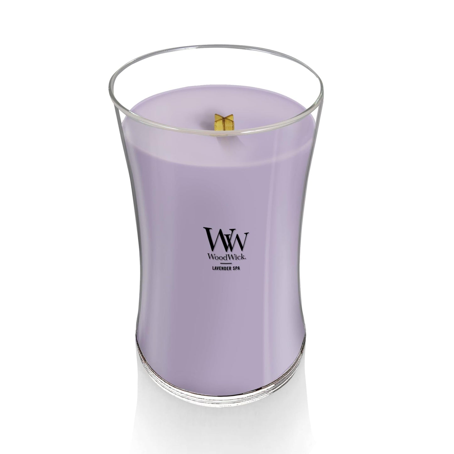WoodWick Lavender Spa Gifts for Women and Men, 21.5 oz Large Hourglass Candle with Crackling Wick