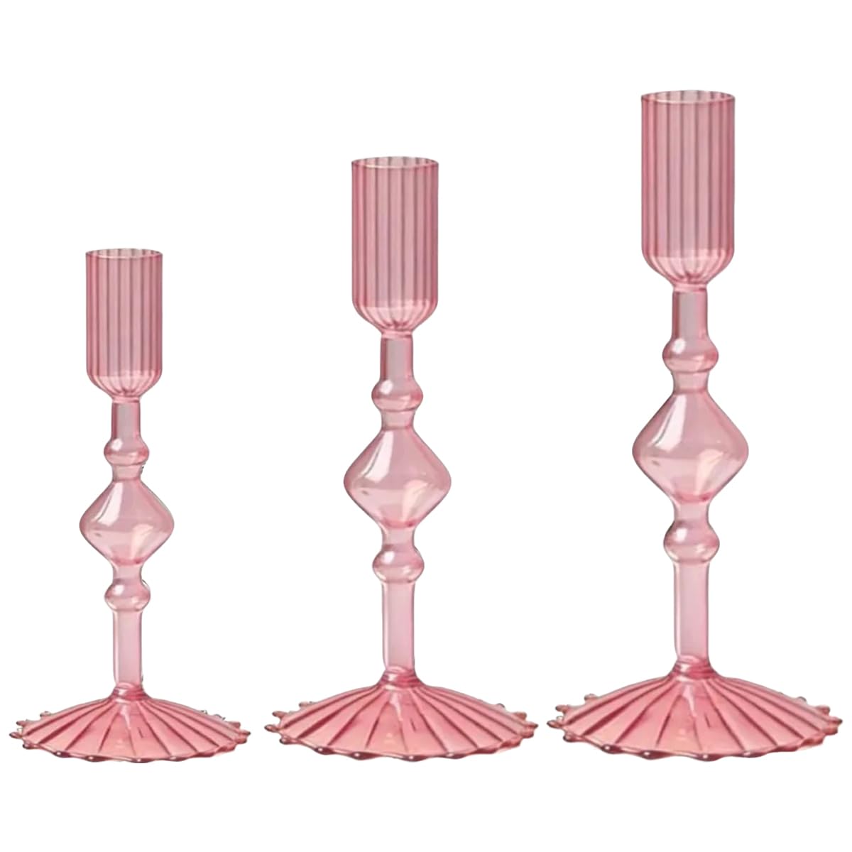 Mineaud 3Pcs Glass Candlestick Holders Glass Taper Candle Holders Groovy Wavy Elegant Candle Stick for Home Party Decoration,Styled-Pink
