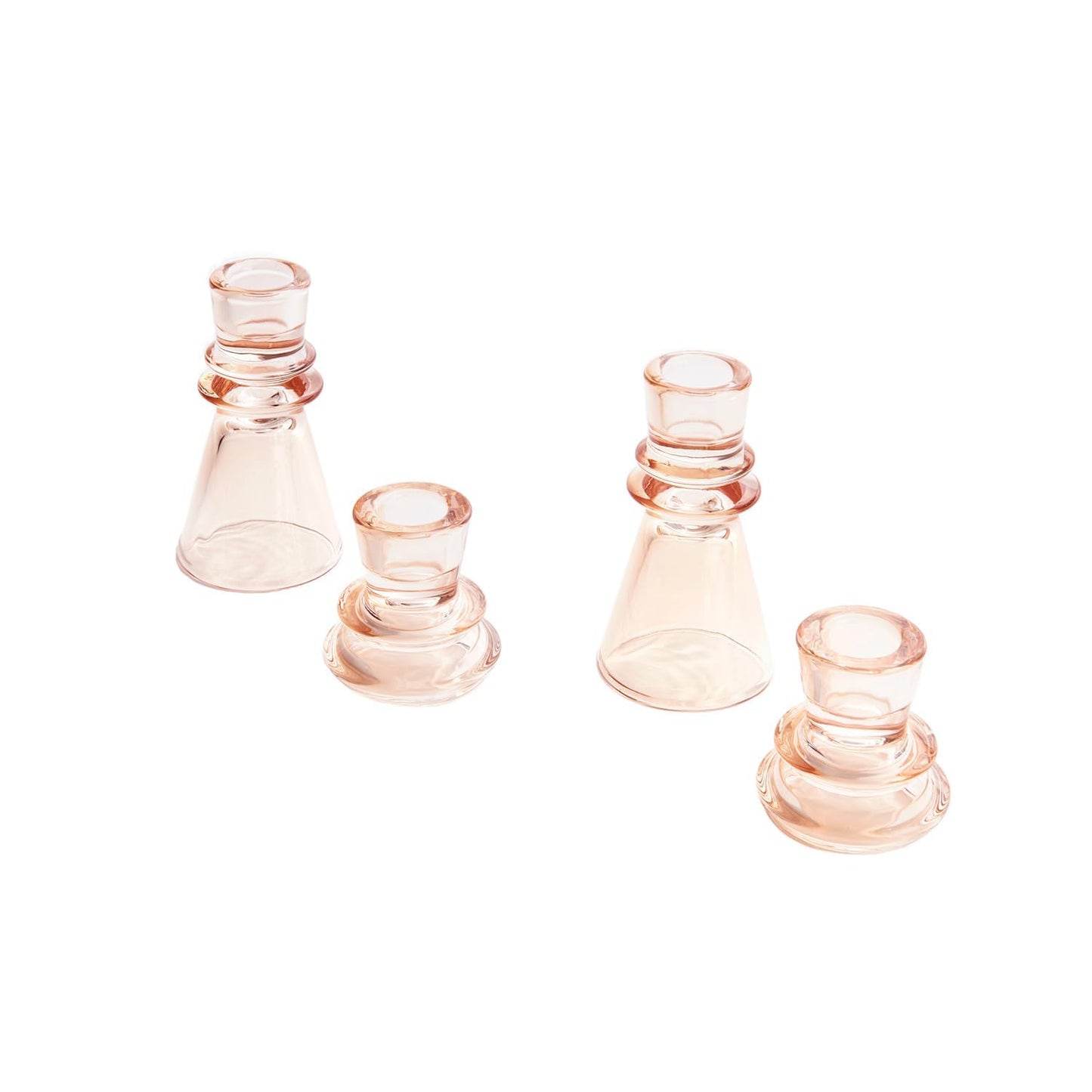 LampLust Taper Candle Holders, 4 Pack, 2 & 4 Inch, Pink Glass Candle Holders, Fits Standard Taper Candles, Decorative Candlestick Holders for Table Centerpieces, Wedding & Home Decor
