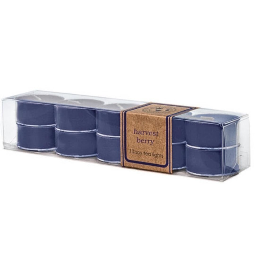 Eco Candle Co. Tea Light Candles, Harvest Berry, 10-Pack - Scents of Berries, Spices & Buttery Syrup Over Golden Waffles - Recyclable, 100% Soy Wax, No Lead, Hand Poured, 6 oz. Each
