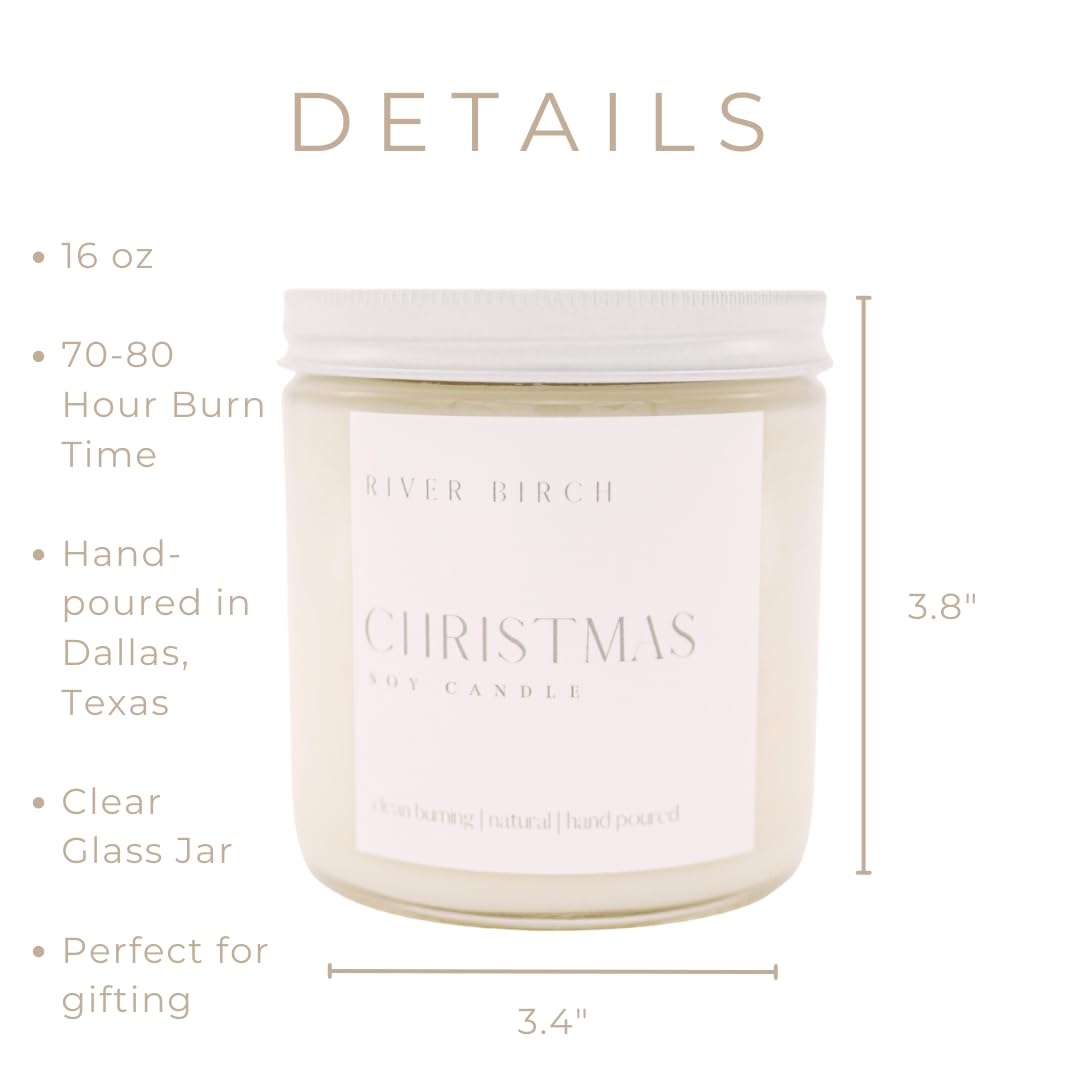 River Birch Candles Christmas Scented Candle | Premium, All-Natural, Non-Toxic, Soy Candles | 16oz 90 Hr Burn Time | Cozy Relaxing Gifts for Home