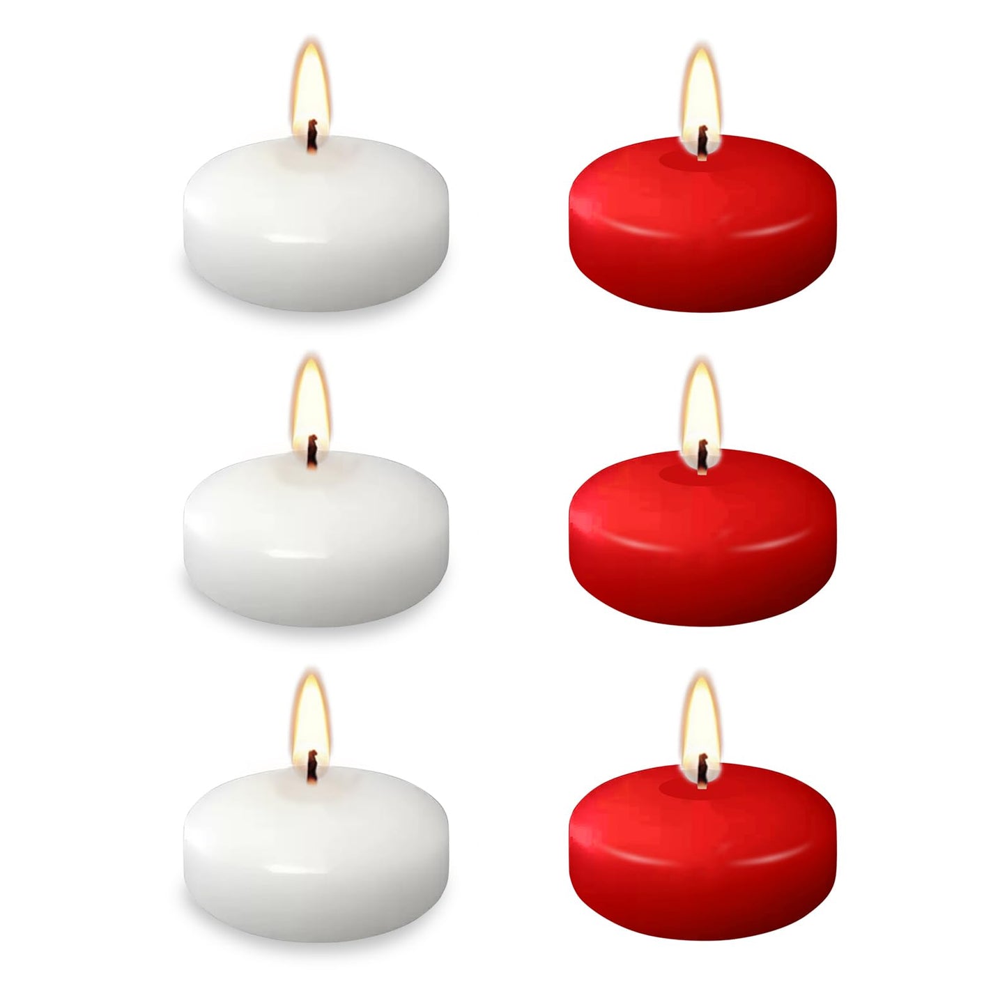 White Red Floating Candles 2 inch, 6 Pack Floating Candles 5-6 Hours Burning, Unscented Floating Candles for Centerpieces for Proposal Decorations, Romantic Night Set (6 Pack, red + White, 2 inch)