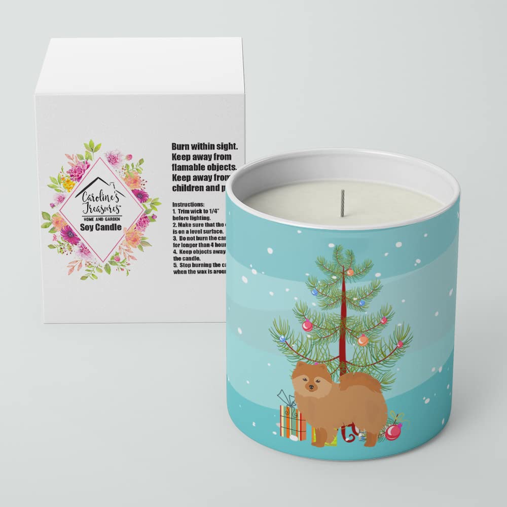 Caroline's Treasures CK3456CDL German Spitz Christmas Tree 10 oz Decorative Soy Candle Nature Soy Wax Essential Oil Home Decor Ideal for Bedroom Kitchen Bath Office Gift, 10 oz