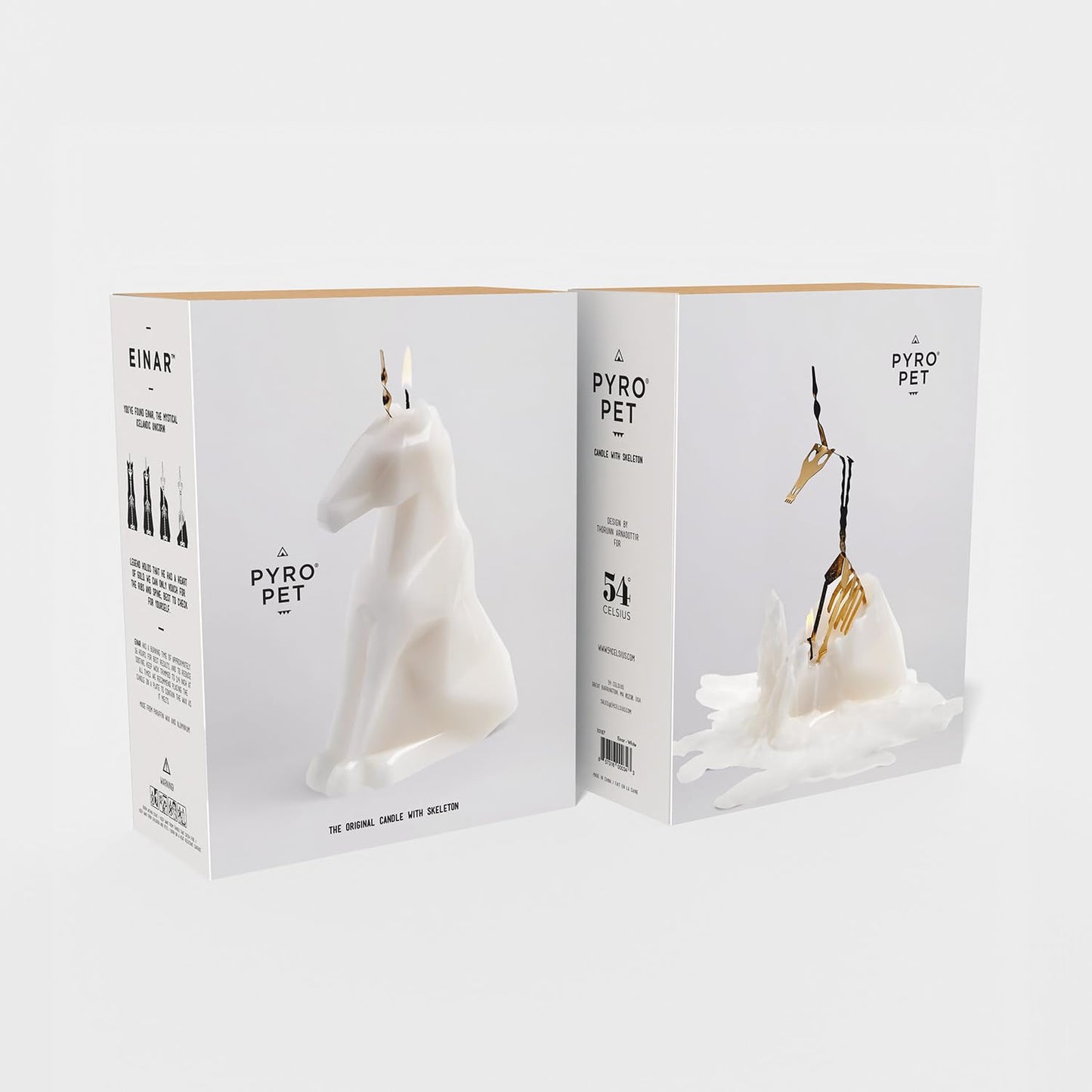 PyroPet Einar Unicorn Candle (White, Scented) - Metallic Skeleton | Halloween Decor | Gift for Unicorn Fans | 16-Hr Burn | 5.1x2.6x8 in