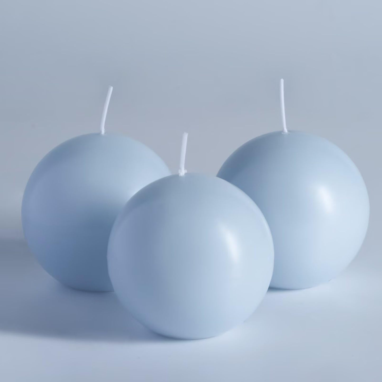 MOZEAL Hand-Poured, 3 Inch Baby Blue Round Ball Candles - Elegant Baby Blue Round Pillar Candles Set of 3, Dripless, Unscented, Smokeless, Ideal for Baby Showers.
