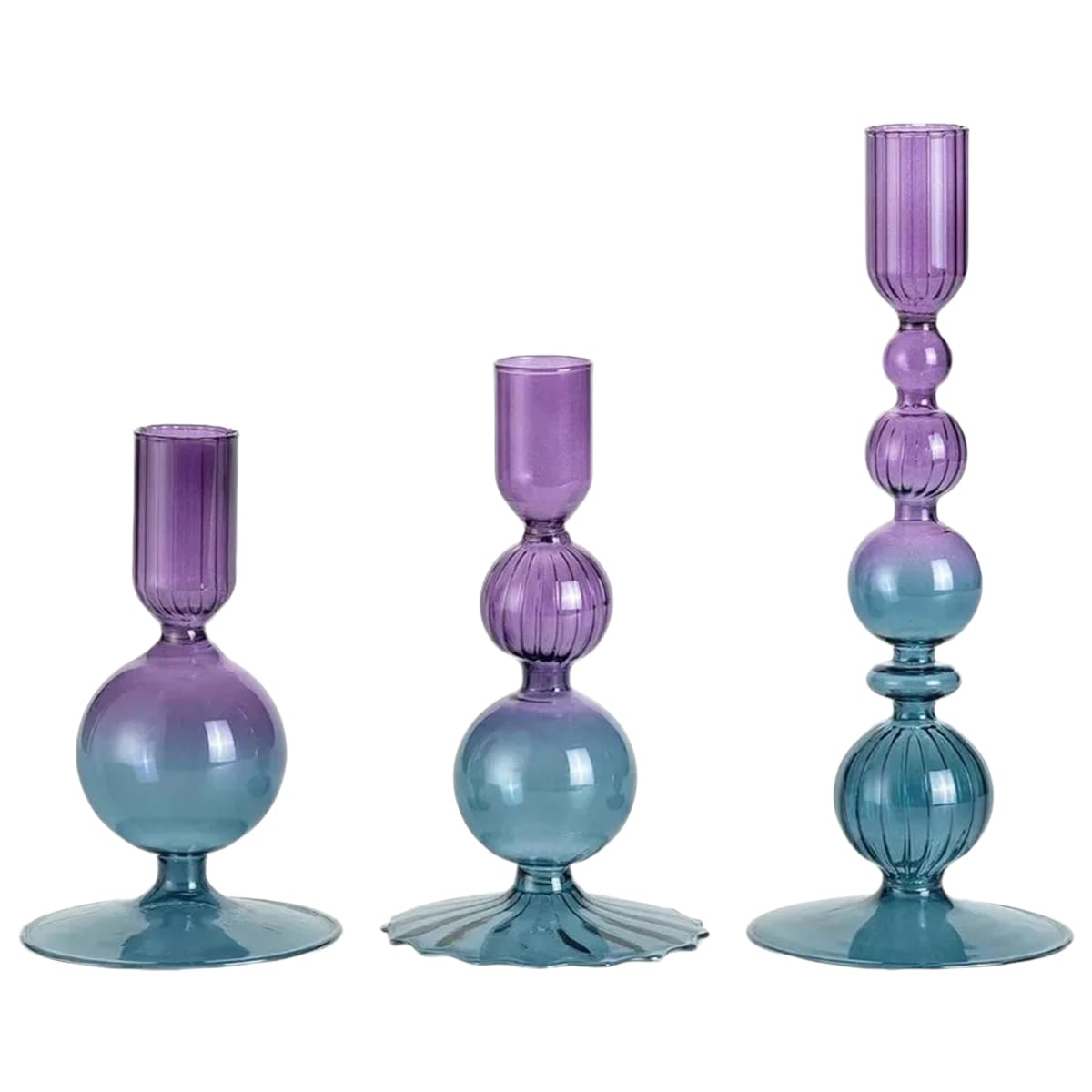 Mineaud 3Pcs Glass Candlestick Holders Glass Taper Candle Holders Groovy Wavy Elegant Candle Stick for Home Party Decoration,PurpleBlue