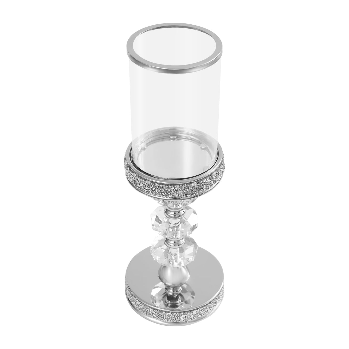 Candle Holder, Crystal Candlesticks Holder Set, Tabletop Pillar Candle Holders for Wedding, Parties, Events, Chirstmas, Home Decor, Table Centerpieces (Silver 04, L)