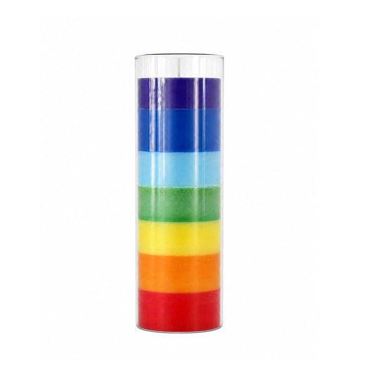1 Piece Unscented 7 Color Glass Prayer Devotional Candle, Hand Poured Wax Candles - 2.24 Inch x 7 Inch, Great for Sanctuary, Vigils, Casting Chimes, Rituals, Spells, Wiccan & More