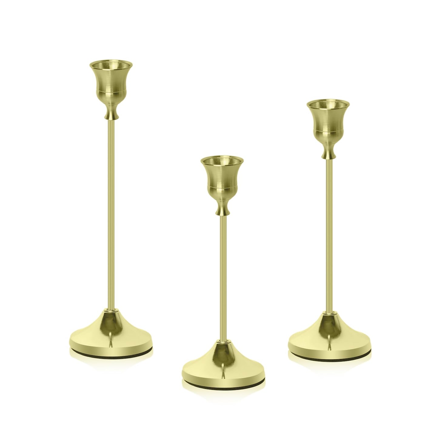 Bryzont Golden Taper Candle Holders Metal Gold Candlesticks Modern Candle Stick Holders Set of 3 for Dining Table, Weddings & Home Decor