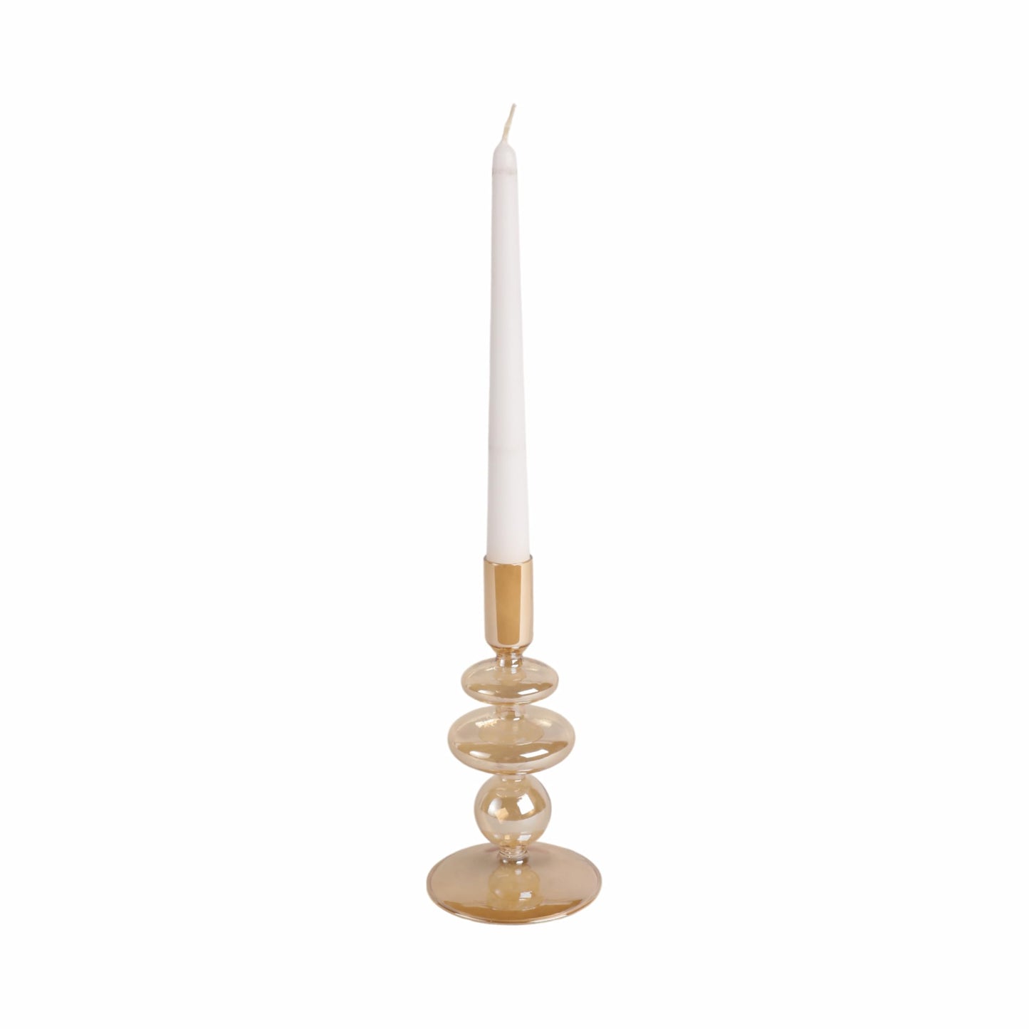 Decorative Glass Candle Holder for Taper Candles - Modern Candlestick Holder with Disc and Sphere Design for Table Decor - Pair with Gold Centerpieces for Tables and Living Room Display - 7" Gold