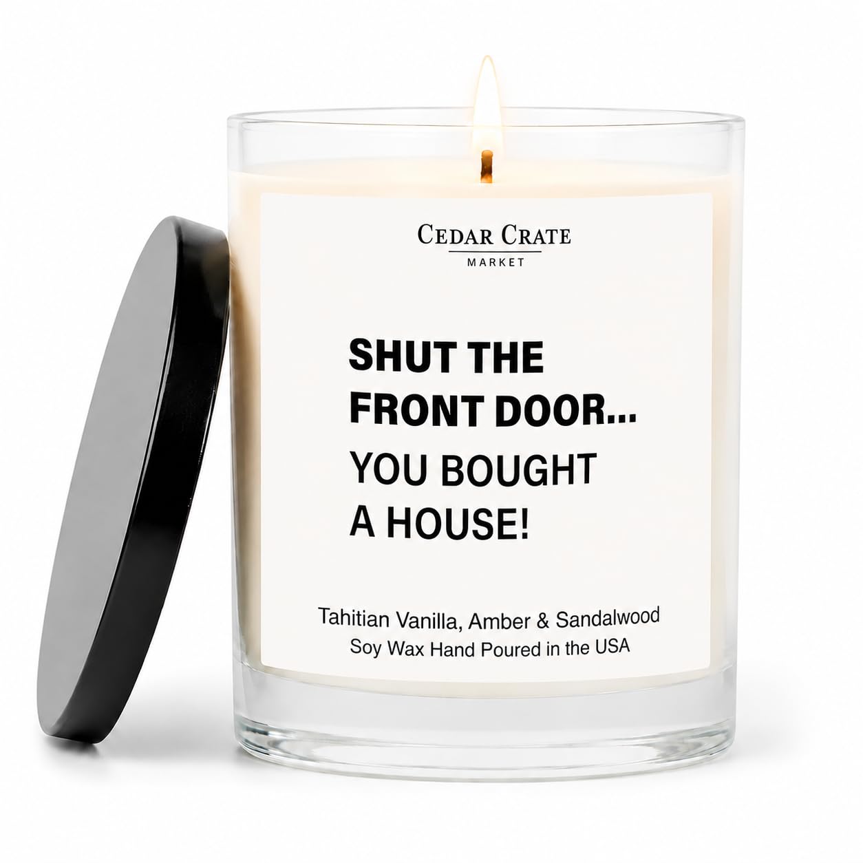 Cedar Crate Market House Warming Gift New Home 2026-13.5oz Soy Candle, Amber Vanilla Sandalwood Scent - Housewarming Gifts for Women, Men, Couple, Friends, Neighbors - USA Made, 60+ Hour Burn