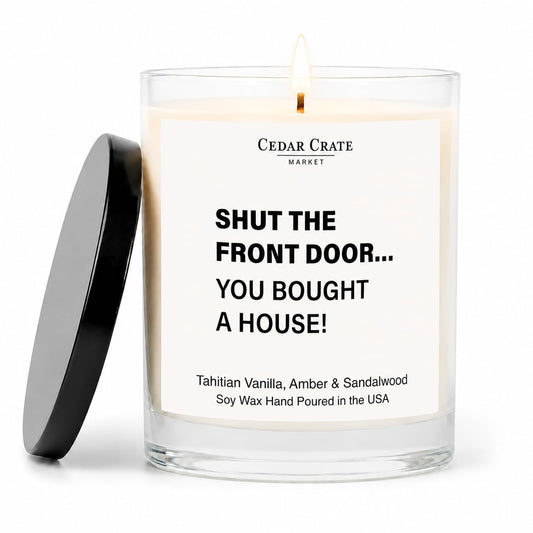 Cedar Crate Market House Warming Gift New Home 2026-13.5oz Soy Candle, Amber Vanilla Sandalwood Scent - Housewarming Gifts for Women, Men, Couple, Friends, Neighbors - USA Made, 60+ Hour Burn