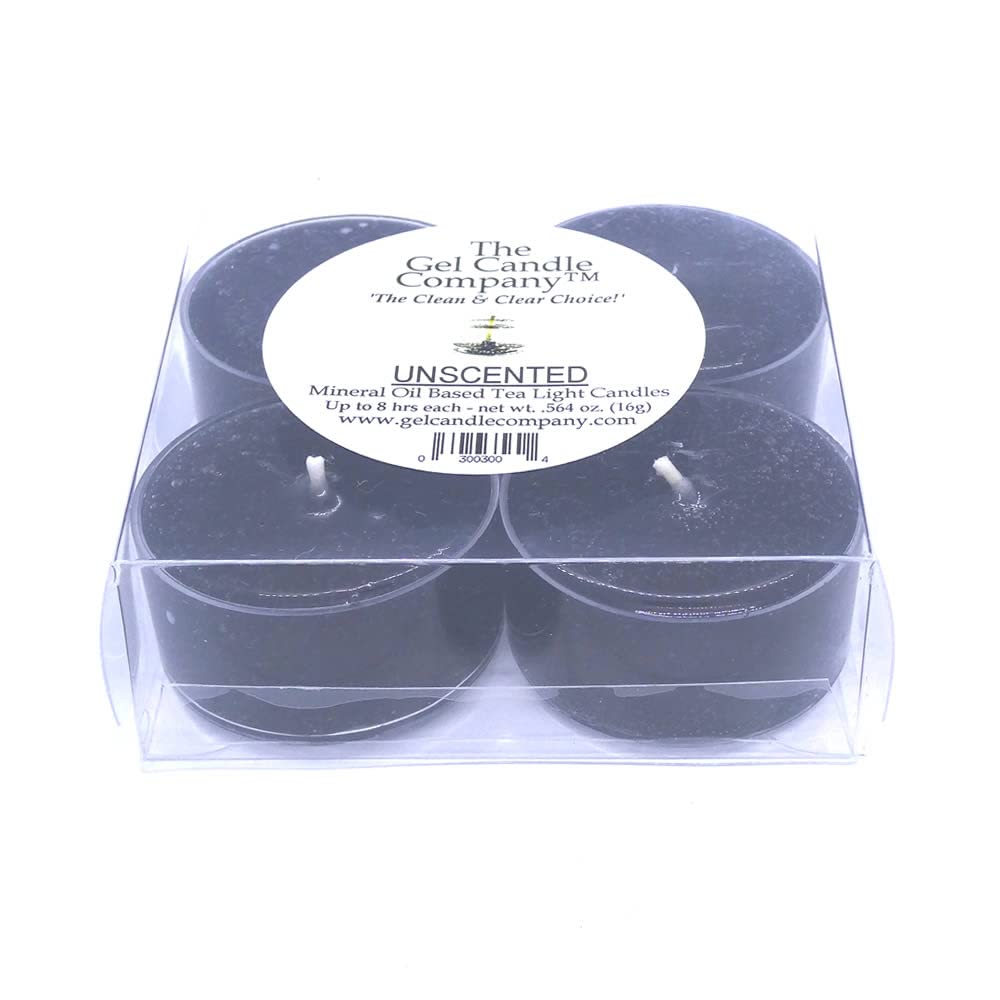 4 Pack Unscented Black Color Mineral Oil Based Up to 8 Hours Each Tea Lights Candles for Weddings Special Events The Gel Candle Company™