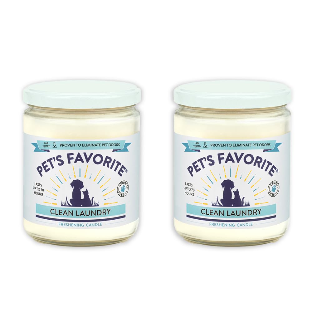 Pet's Favorite Fresh Laundry Pet Odor Candle, Clean Burning, Long Lasting Plant Based Soy Candles with a Natural Fiber Wick and 70 Hour Burn Time, Pack of 2