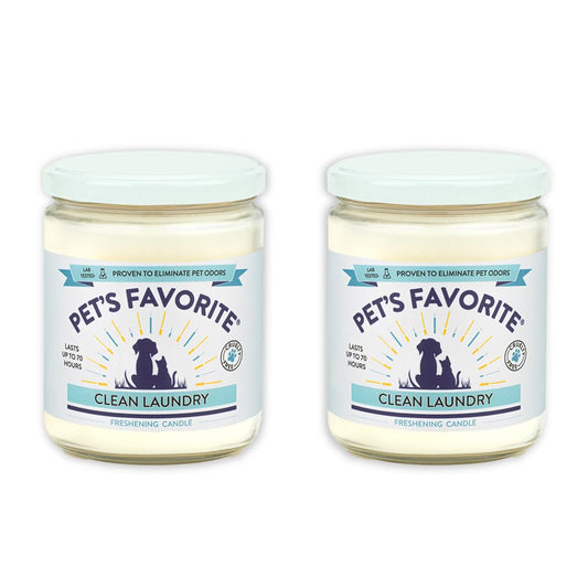 Pet's Favorite Fresh Laundry Pet Odor Candle, Clean Burning, Long Lasting Plant Based Soy Candles with a Natural Fiber Wick and 70 Hour Burn Time, Pack of 2
