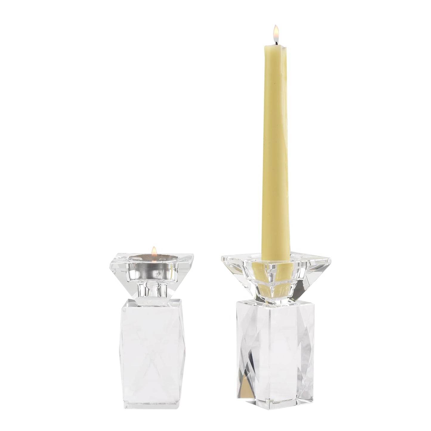 Crystal Candle Holders Set of 2, Clear Taper Candle Holder Decor, Table Centerpieces for Home Party and Wedding Decoration(4.5''Height)