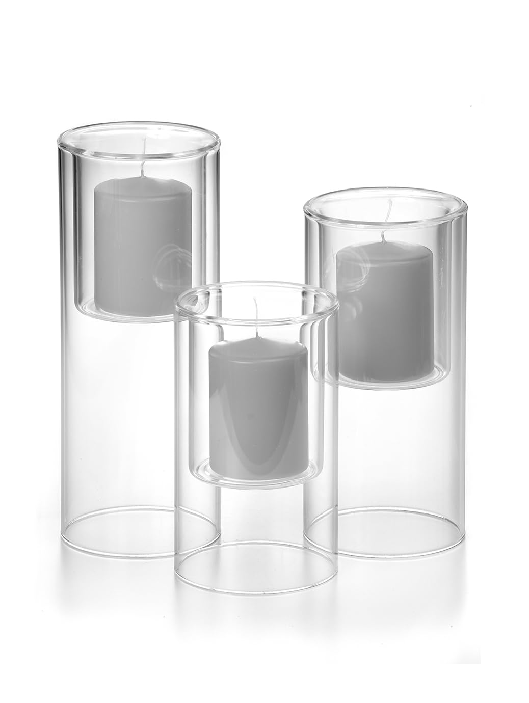 Yummi Set of 3 Pillar Candles & Ethereal Cylinders - Light Gray