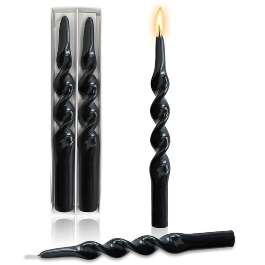 10 Inch Spiral Candles Set of 2 – Unscented Candle Stick, Black Handmade Tapered Candle Long Burning Twisted Candles for Wedding Dinner Table Home Decor