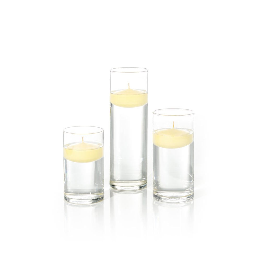 yummi Set of 18 Floating Candles and Cylinder Vases - Buttercup Yellow