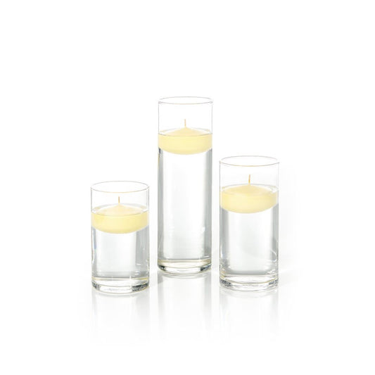 yummi Set of 18 Floating Candles and Cylinder Vases - Buttercup Yellow