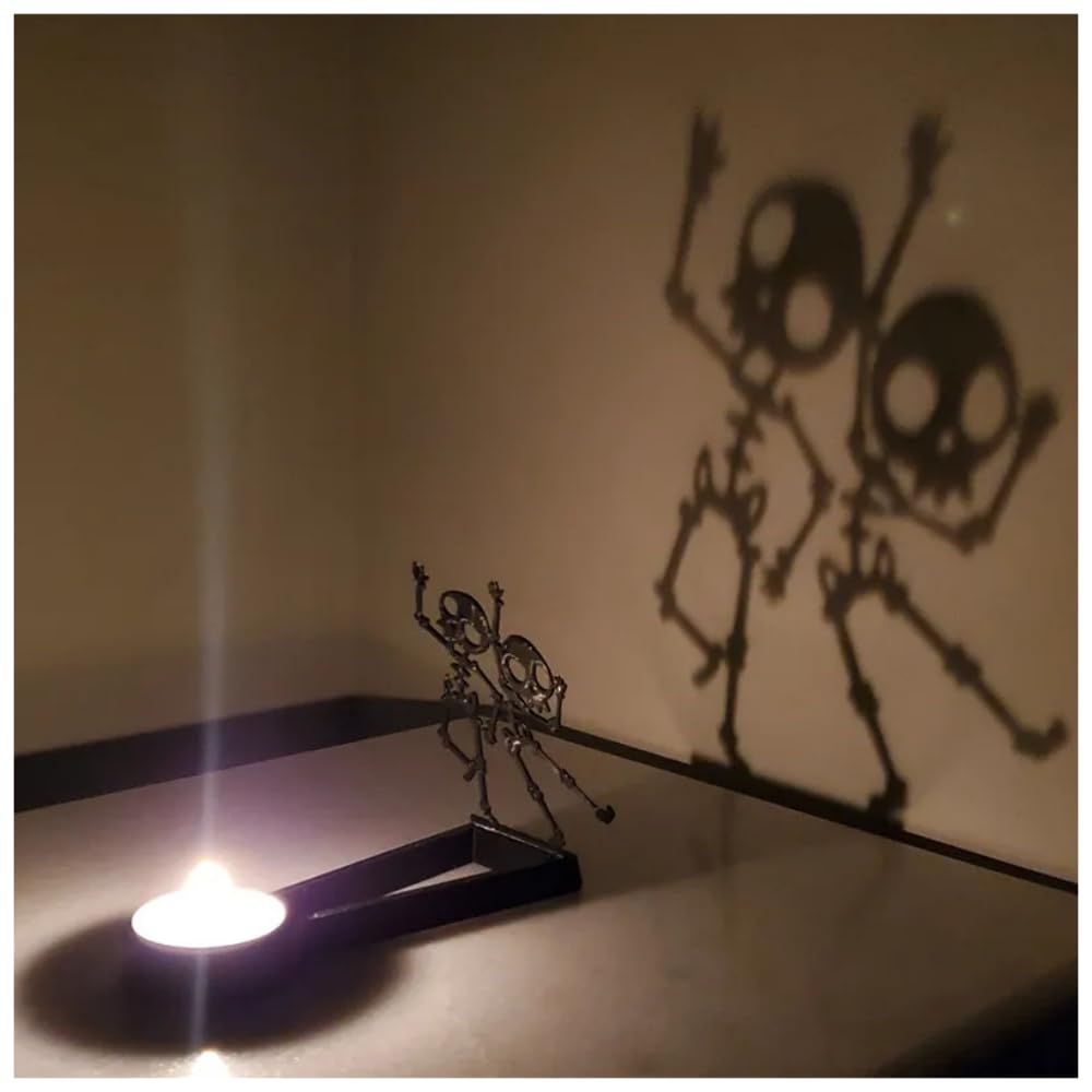 vrsquer Halloween Funny Shadow Stand Candle Holder Table Décor Candle Jars with Witch Skeleton Bat Monster Wolf Cat Pumpkin Table Centerpieces 1pc (color10)