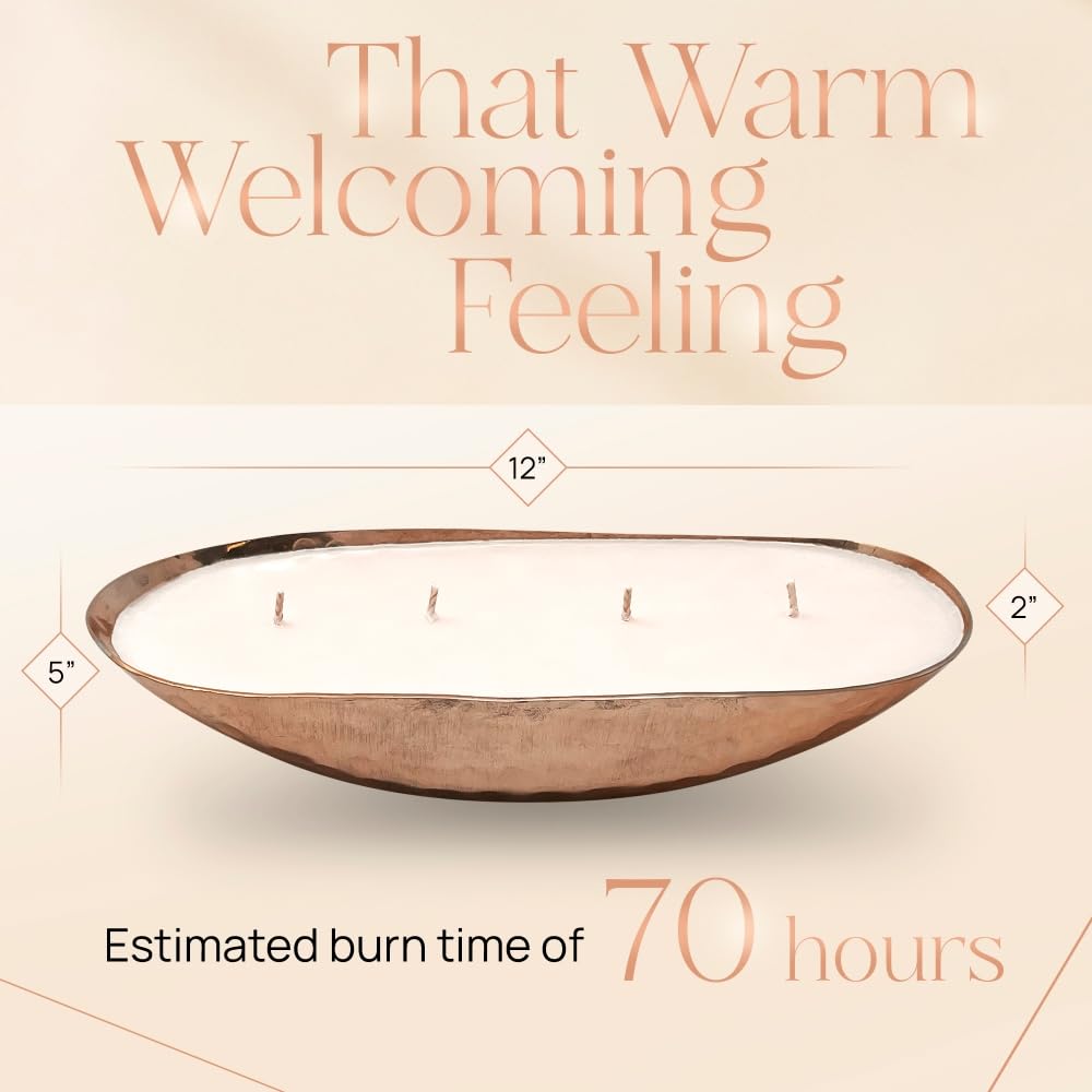 Dough Bowl Candle Co. Luxury Candle - Scented Luxury Candles for Home, 12x5x2 Inch Vessel for Women and Men, Fancy 4 Wick for All Occasions (Copper, Gardenia Tuberose)