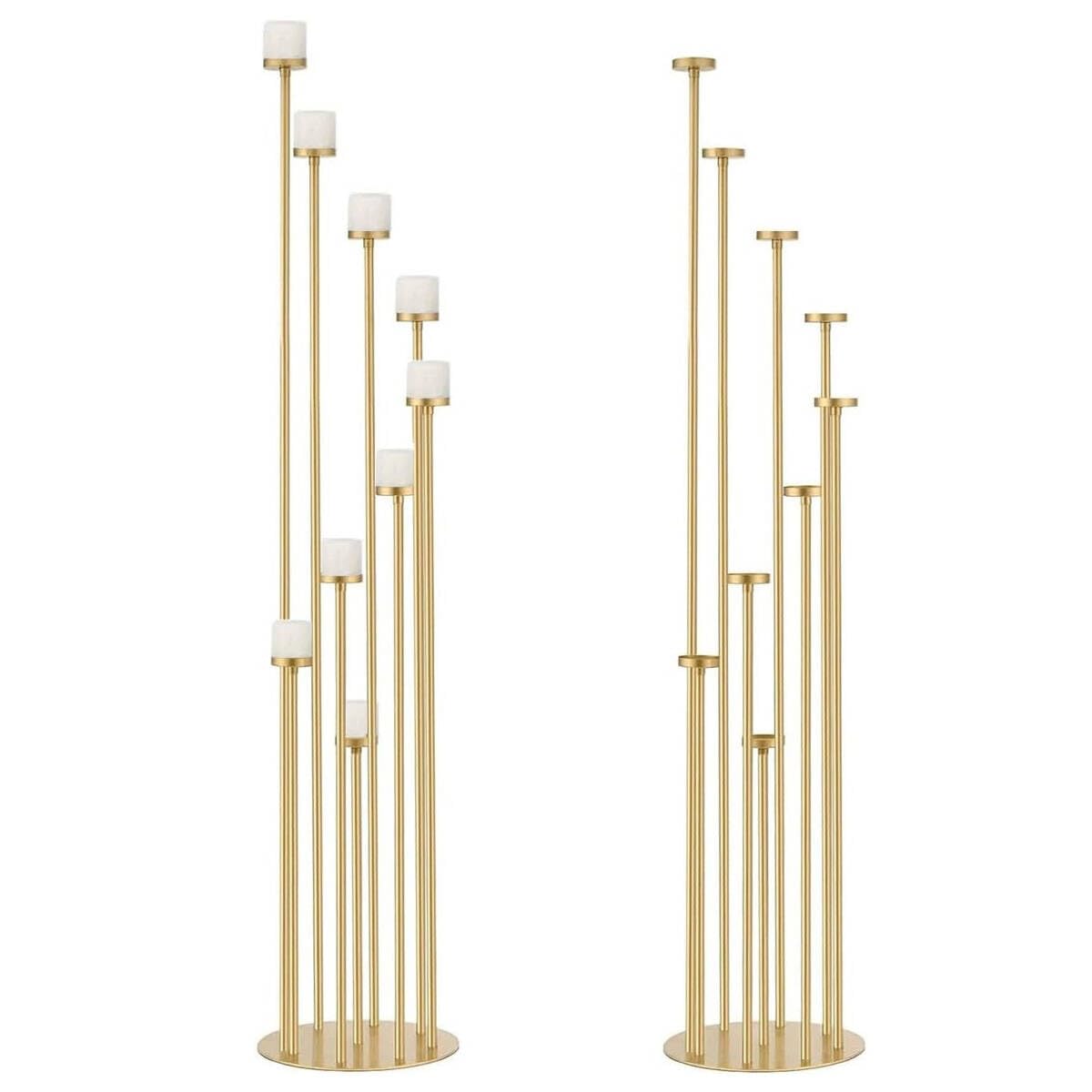 Fullvaseer 2pcs 9 Arm Candelabra,Floor Candle Holders Tall Set for Wedding Aisle Decoration,Gold Candelabras for Fireplace,Candle Stand Fit for Flameless or Wax
