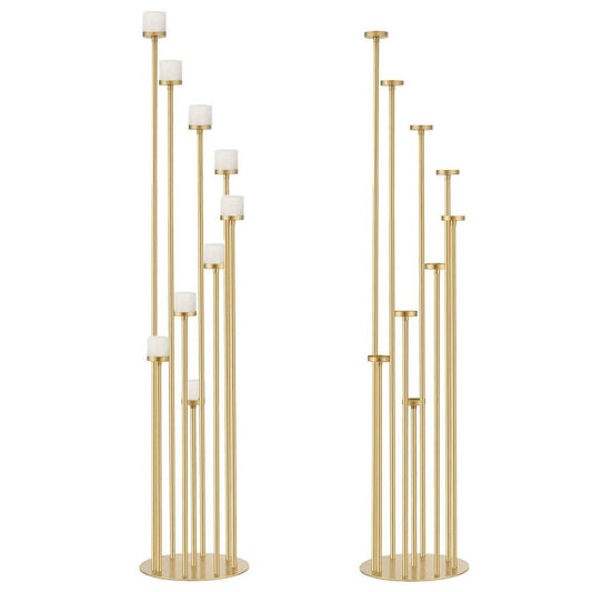 Fullvaseer 2pcs 9 Arm Candelabra,Floor Candle Holders Tall Set for Wedding Aisle Decoration,Gold Candelabras for Fireplace,Candle Stand Fit for Flameless or Wax