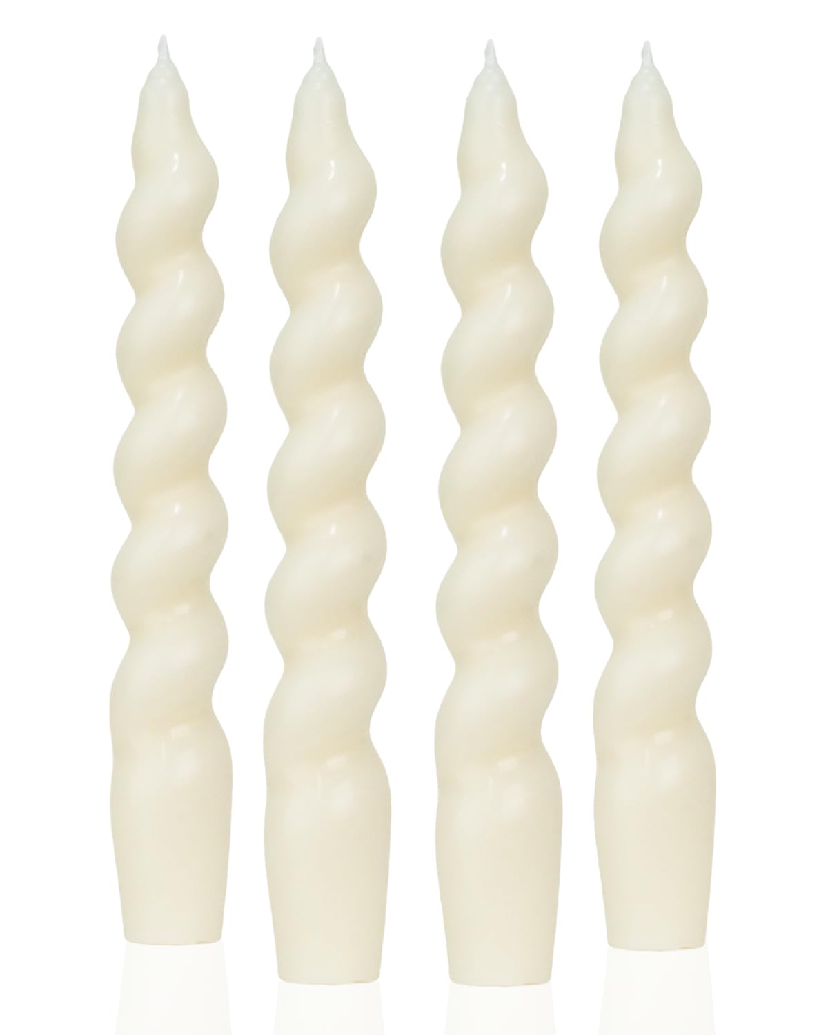 MAITREYA Ivory Taper Candles Stick Spiral Twisted Candles Set of 4 for Decoration Weddings Party Church-Unscented Dripless Candles7.5inch(A-Ivory)