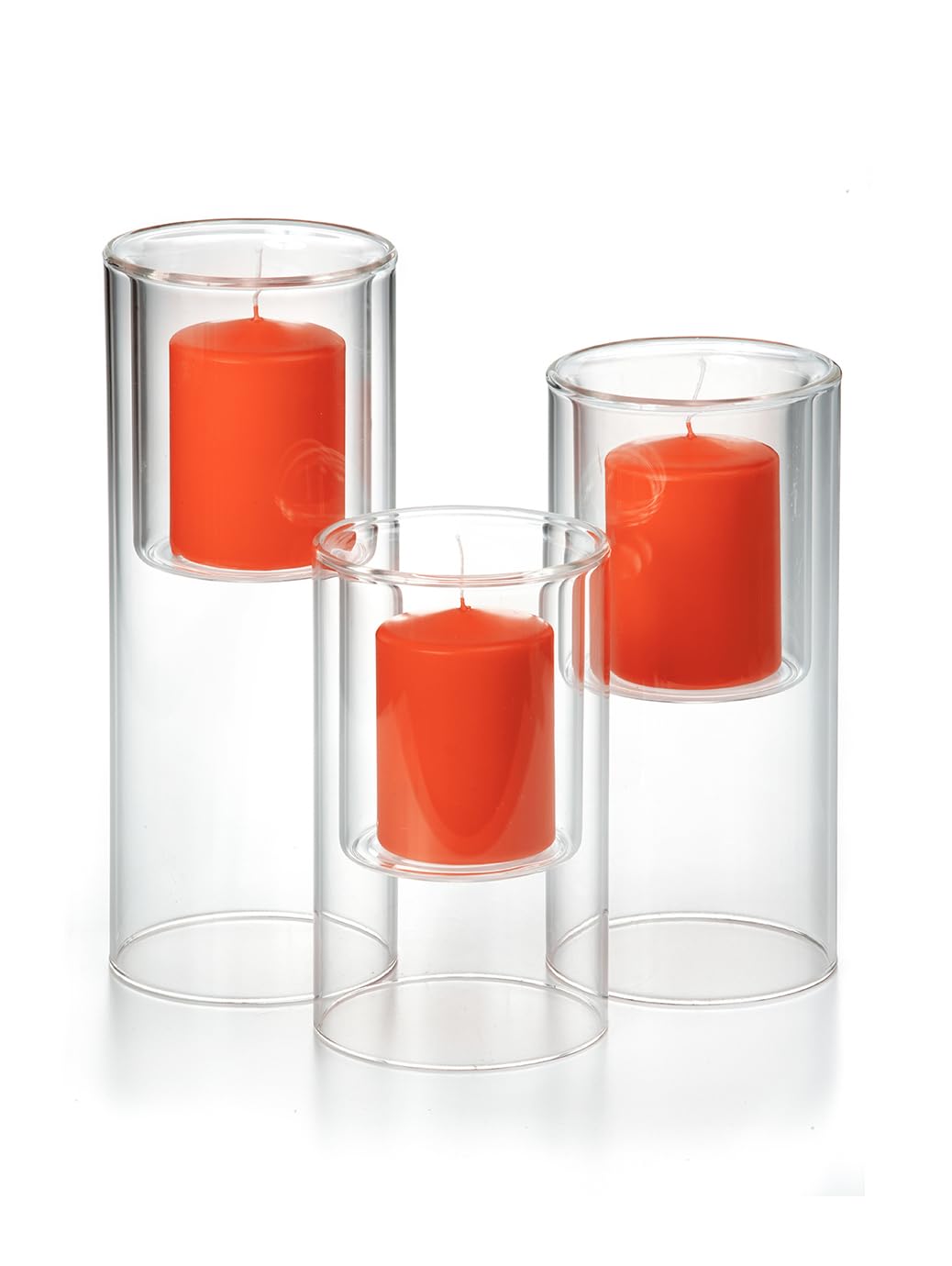 Yummi Set of 3 Pillar Candles & Ethereal Cylinders - Bright Orange