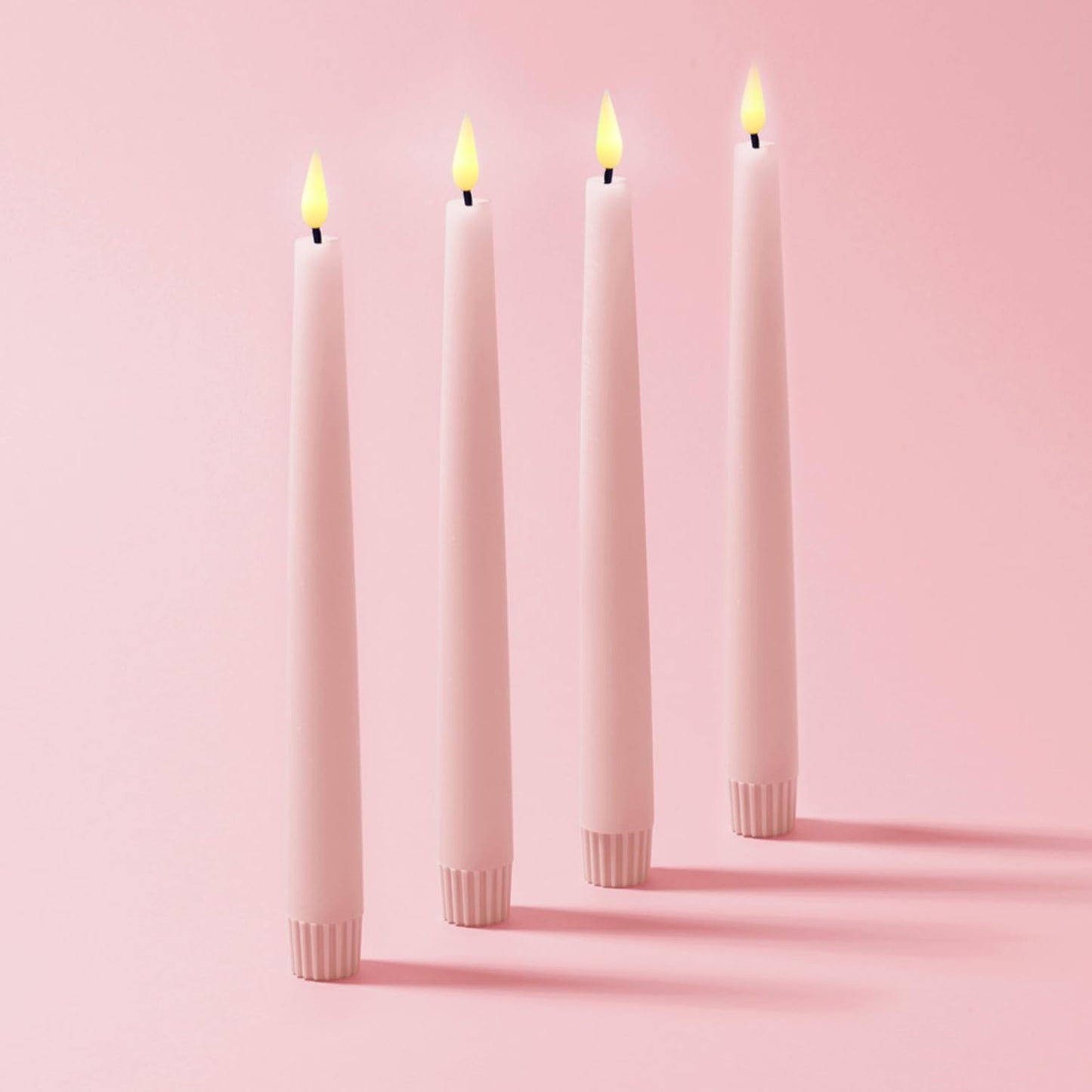 LampLust Flameless Taper Candles with Remote, 9 Inch, 4 Pack Pastel Pink Candlesticks, LED Flickering Flameless Candles for Baby Shower Gender Reveal, Summer Table Decor & Party Decorations